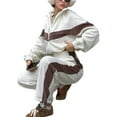 thumbnail image 3 of Conjunto Deportivo de Dos Piezas para Mujer: Sudadera con Cremallera, Pantalones de Chándal Anchos A Rayas en Contraste, Chándal de Viaje. L, 3 of 10