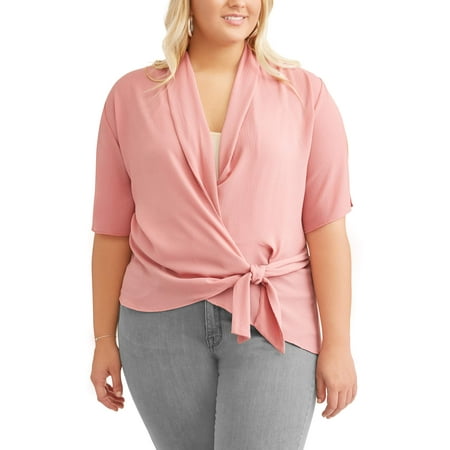 Poof Junior's Plus Cross Over Tie Drape Blouse