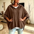 thumbnail image 4 of Tops for Women, Pullover Sweaters for Women Hooded Side Slit Ribbed 3/4 Sleeve Sweaters, Drawstring, Batwing Sleeve, Soft and Comfort Fabric, Drop Shoulder, 4 of 5