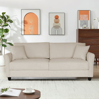 Mellow Hana Modern Upholstered Linen Fabric Sofa with Armrest Pockets ...