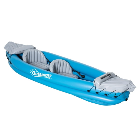 Outsunny 2-Person Inflatable Kayak, Inflatable Boat, Inflatable Canoe Set With Air Pump, Aluminum Oars, Blue
