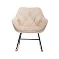 thumbnail image 4 of Modern Upholstered Velvet Rocking Chair, Comfortable Nursery Rocker Chair with Solid Wood Base, Accent Rocking Armchair for Adults Kids Relaxing, for Nursery Room, Living Room, Beige, 4 of 7
