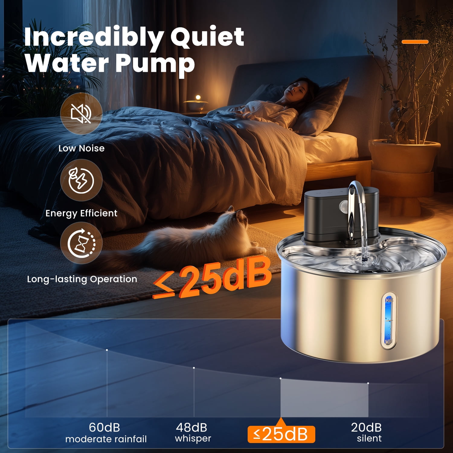 Dlopede Cat Water Fountain Motion Sensor Water Dispense for Cats and Dogs,Stainless Steel Battery Operated Pet Water Fountain,3.5L/118oz