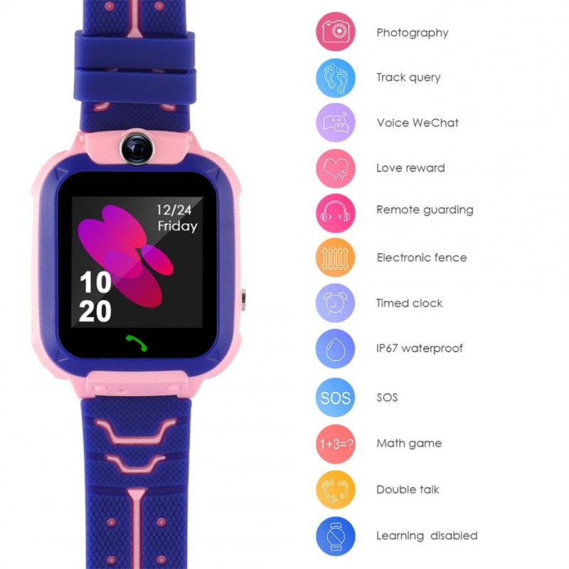 Q12 Kids Smart Watch IP67 Waterproof SOS Anti lost Location Locator 2 way Calling Phone Smartwatch Child Gifts blue