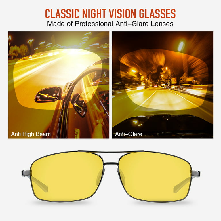 Night Driving Glasses HD Anti Glare Vision Yellow Lens Tinted Pilot