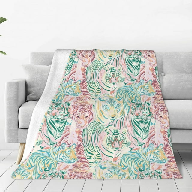 Fotbe Watercolor Tiger Manta de Franela Acolchonada con Estampado, Súper Suave y Esponjosa, Extra Grande para Sofá, Cama, Uso Todo el Año-40"x30"