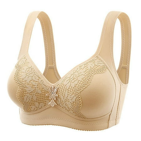

CLZOUD Comfort Bra Women s Comfortable Large Size Non Steel Rim Adjustable Folding Top Breathable Collar Bra Beige 42