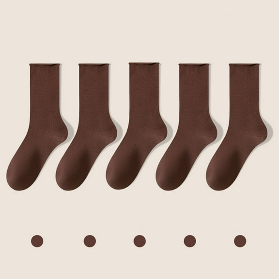Viluyesy Crew Socks for Womens, Breathable Cotton Solid Stretch Mid-Tube Casual Basic Socks 5-Pack Coffee