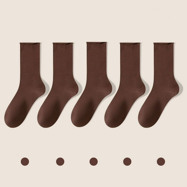 Limited Stock,Women's Mid-calf Socks, Solid Color, Comfortable Warm, Breathable Multicolor, For Daily Wear, Long-lasting, Seamless Toe, Machine Washable Light and Comfortable|Cotton,Coffee