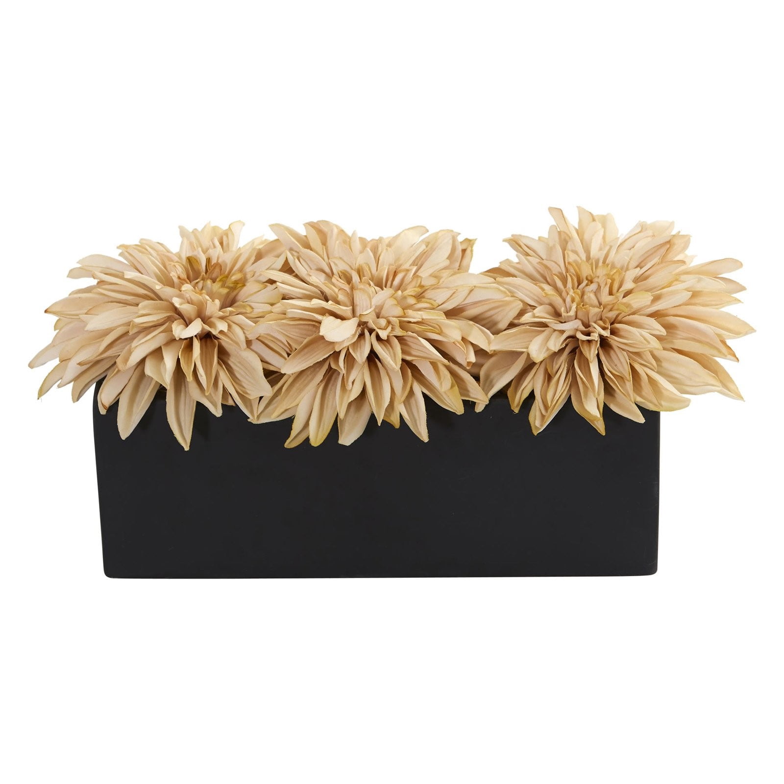 Nearly Natural Dahlia Artificial Arrangement in Black Planter, Orange