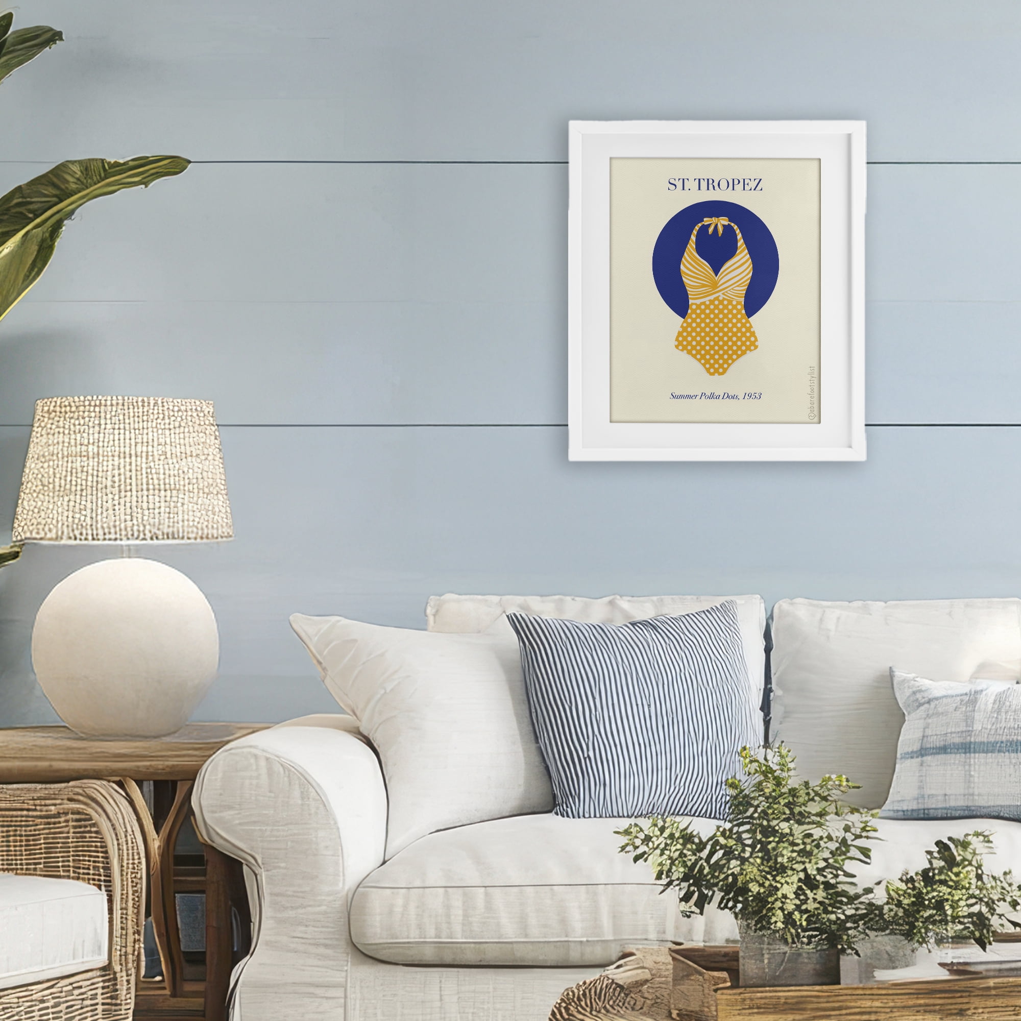Stupell Industries St. Tropez Dotted Swimsuit White Framed Print Under Glass, design by A Barefoot Stylist
