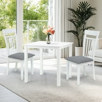 Rattan Wicker Furniture 3 Pc Dining Kitchen Set Square Table and 2 Warm Chairs Classic Style Solid Wood in White Finish
