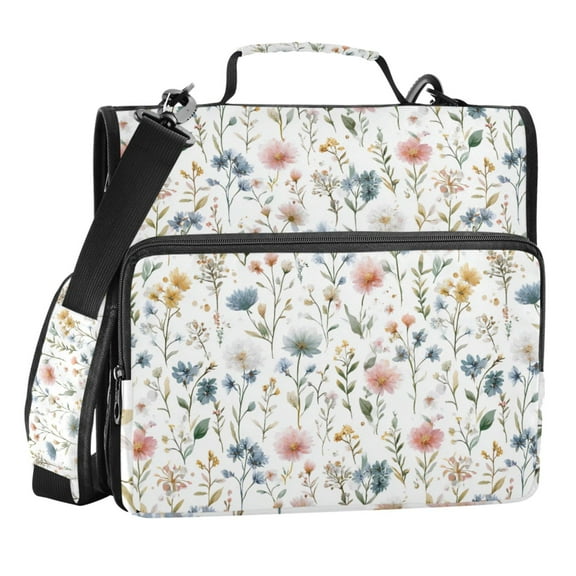 Zipper Binder Vintage Pastel Flowers and Branches 1.5 Inch Binder Folder Bag with Shoulder Strap and Handle