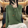 thumbnail image 2 of Duoif Women's Sweaters, Women's Ribbed Knit Pullover - Crew/V-Neck with Button Detail Sweaters for Women Green M, 2 of 4