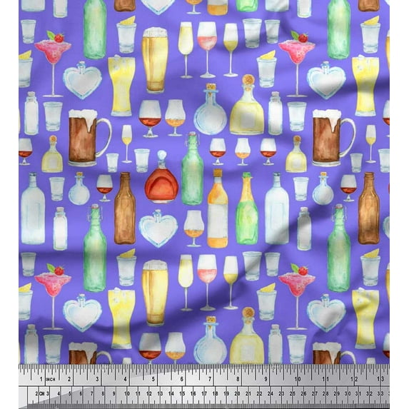 Soimoi Polyester Crepe Fabric Bottle,Wine & Beer Bar Printed Fabric 1 Yard 52 Inch Wide