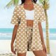 thumbnail image 3 of Mujeres largo cardigan con bolsillos estilo de moda suelto no posicionamiento impreso manga corta y pantalones cortos conjunto de bolsillo sudadera y pantalones conjunto para mujeres, 3 of 6