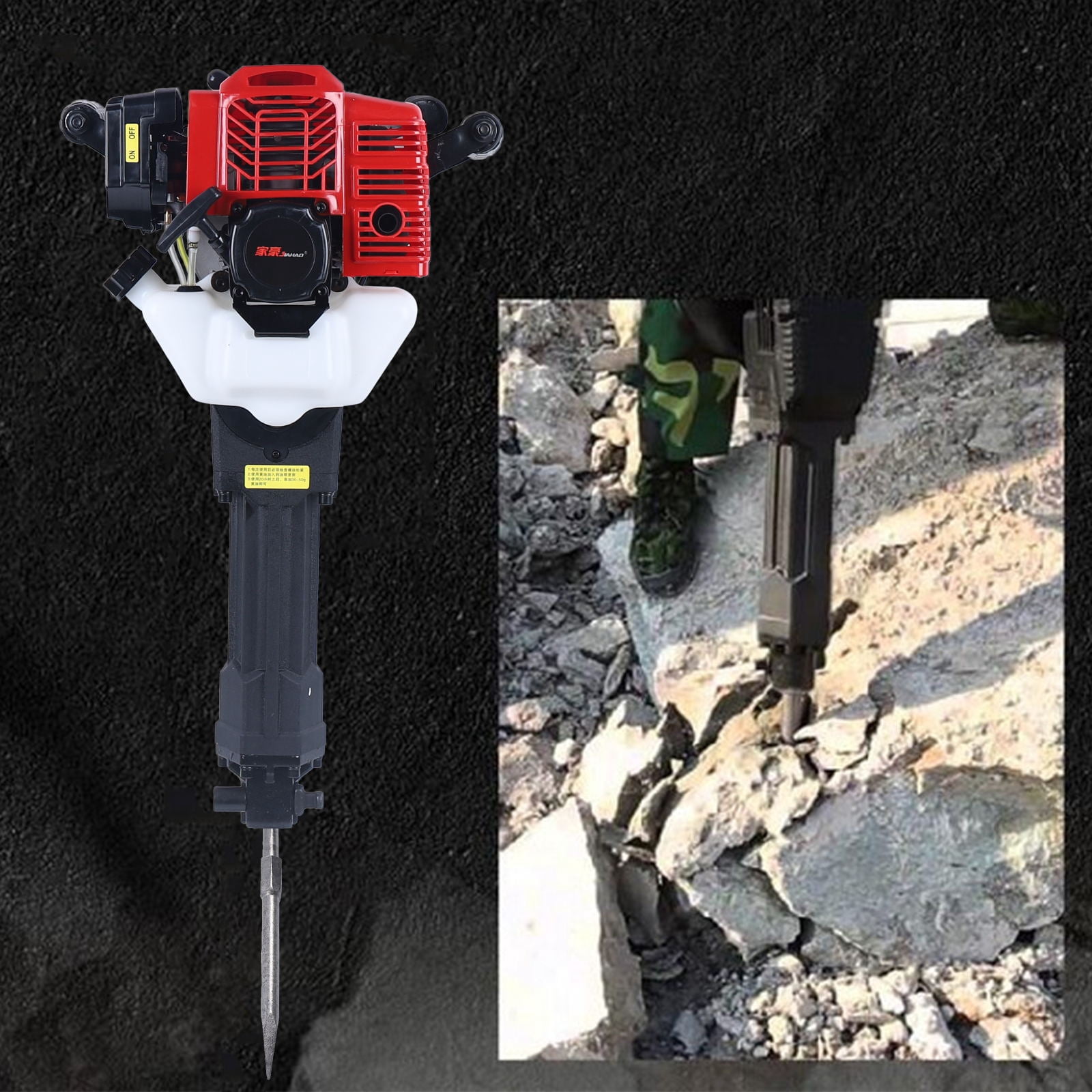 Wuzstar 52cc 2 Stroke Gas Demolition Jack Hammer Concrete Breaker Drill with 2 Chisels 6500RPM 1900W