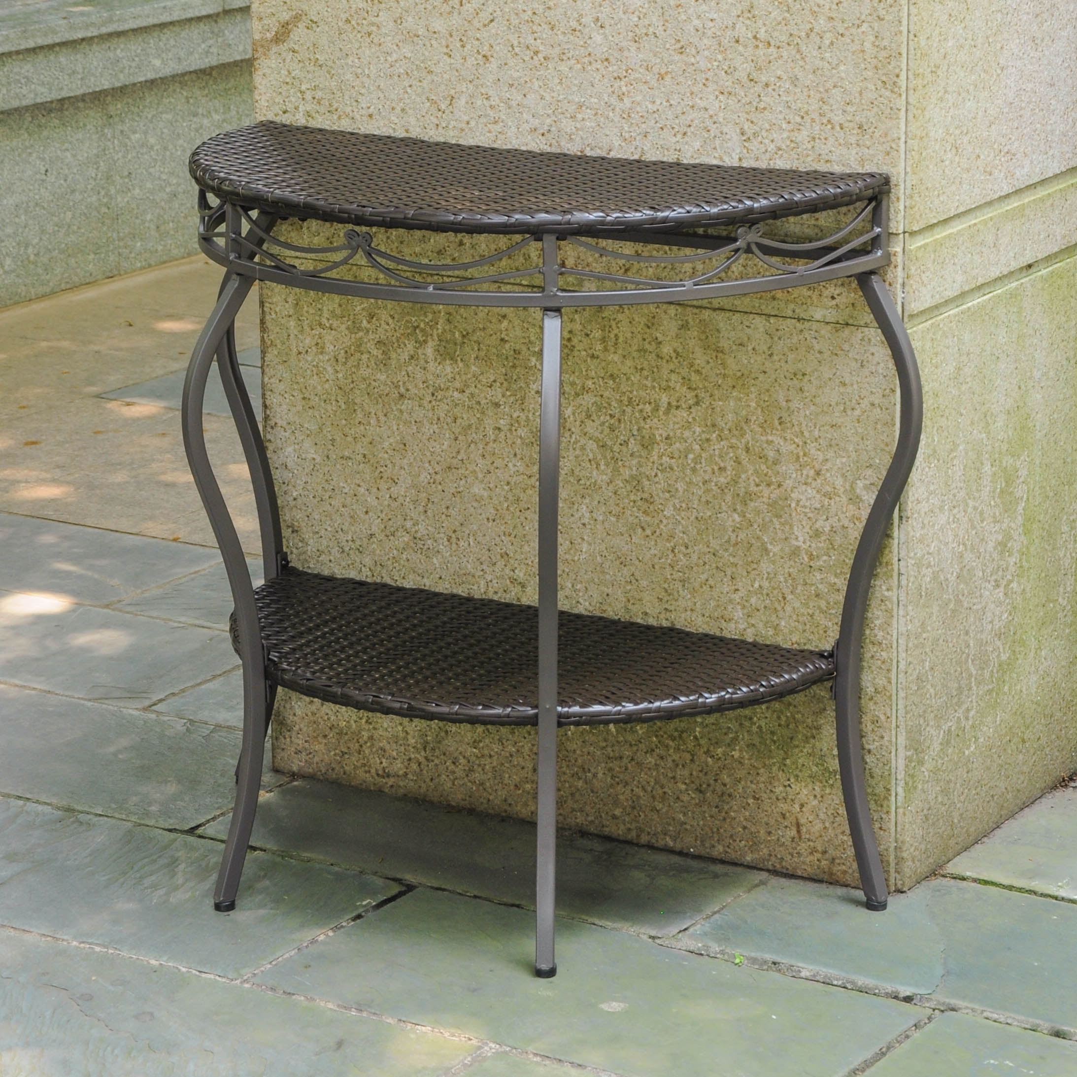 International Caravan Valencia Resin Wicker Steel Half-moon Table by NA