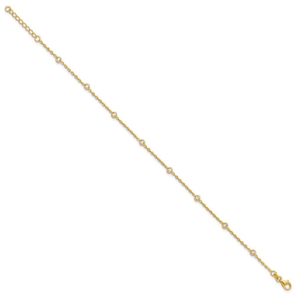 Sterling Silver Gold-tone Polished w/CZ 10in Plus 1in ext. Anklet