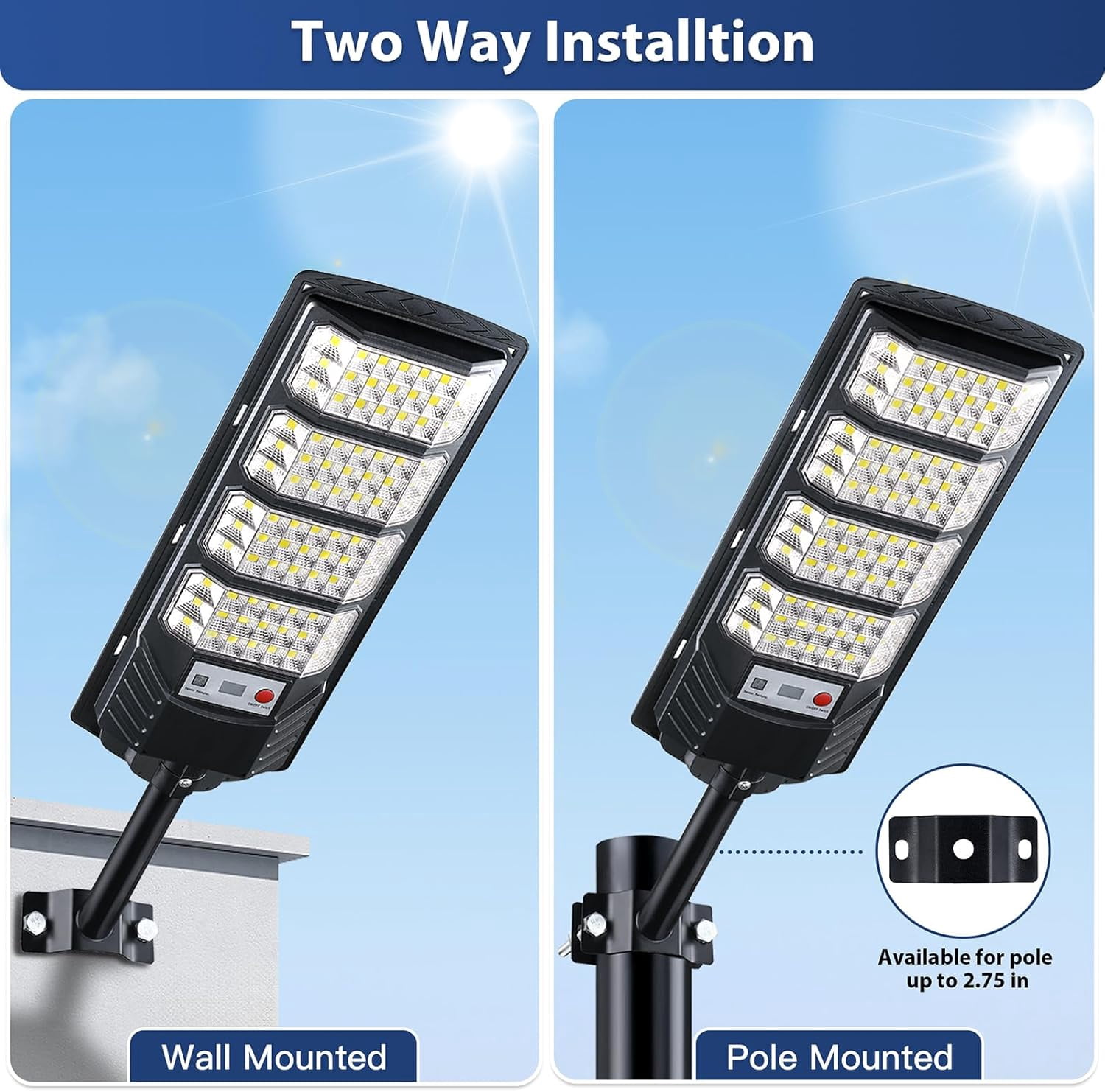 Solar Street Light Solar Security Flood Lights Pole Barn Commercial Parking Lot Lights Outdoor Dusk to Dawn LED Solar Light Motion Sensor Remote Control