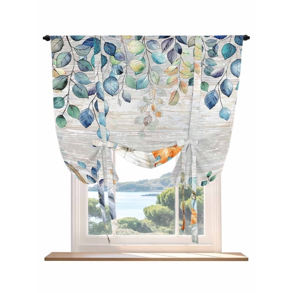 Blue Pumpkin Tie Up Curtains for Windows 45 Inch Length Balloon Curtains Kitchen Adjustable Balloon Window Shade Orange White Thanksgiving Autumn Eucalyptus Tie Up Bathroom Curtain Window 34"x45"