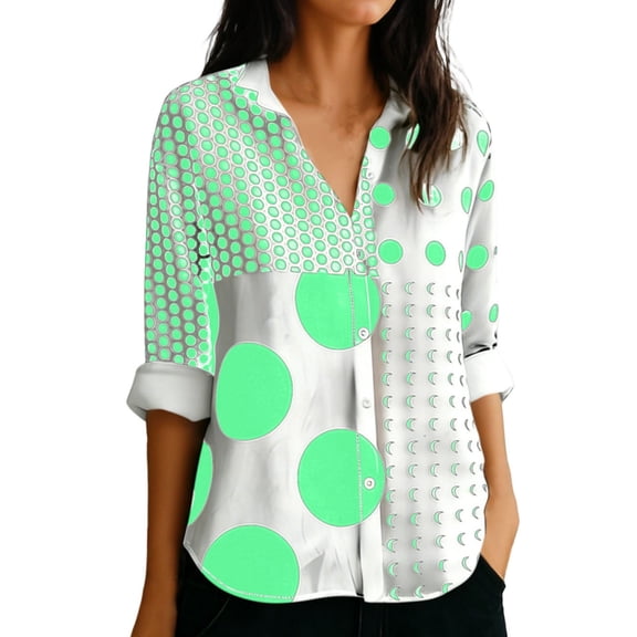 Oplxuo Button Down Shirts for Women Long Sleeve Tops V Neck Blouses Business Casual Outfits Loose Fit