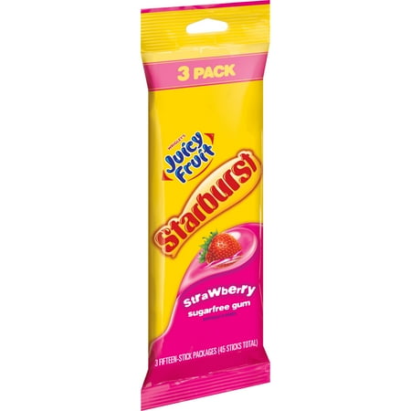 Juicy Fruit Sugar Free Starburst Strawberry Chewing Gum, 15 Piece Pack