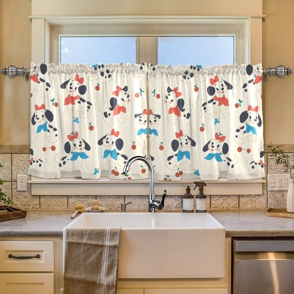 BZSMCE Set of 2 Pieces Window Curtains In Red Bow Dalmatian Pattern 57x24in/57x36in