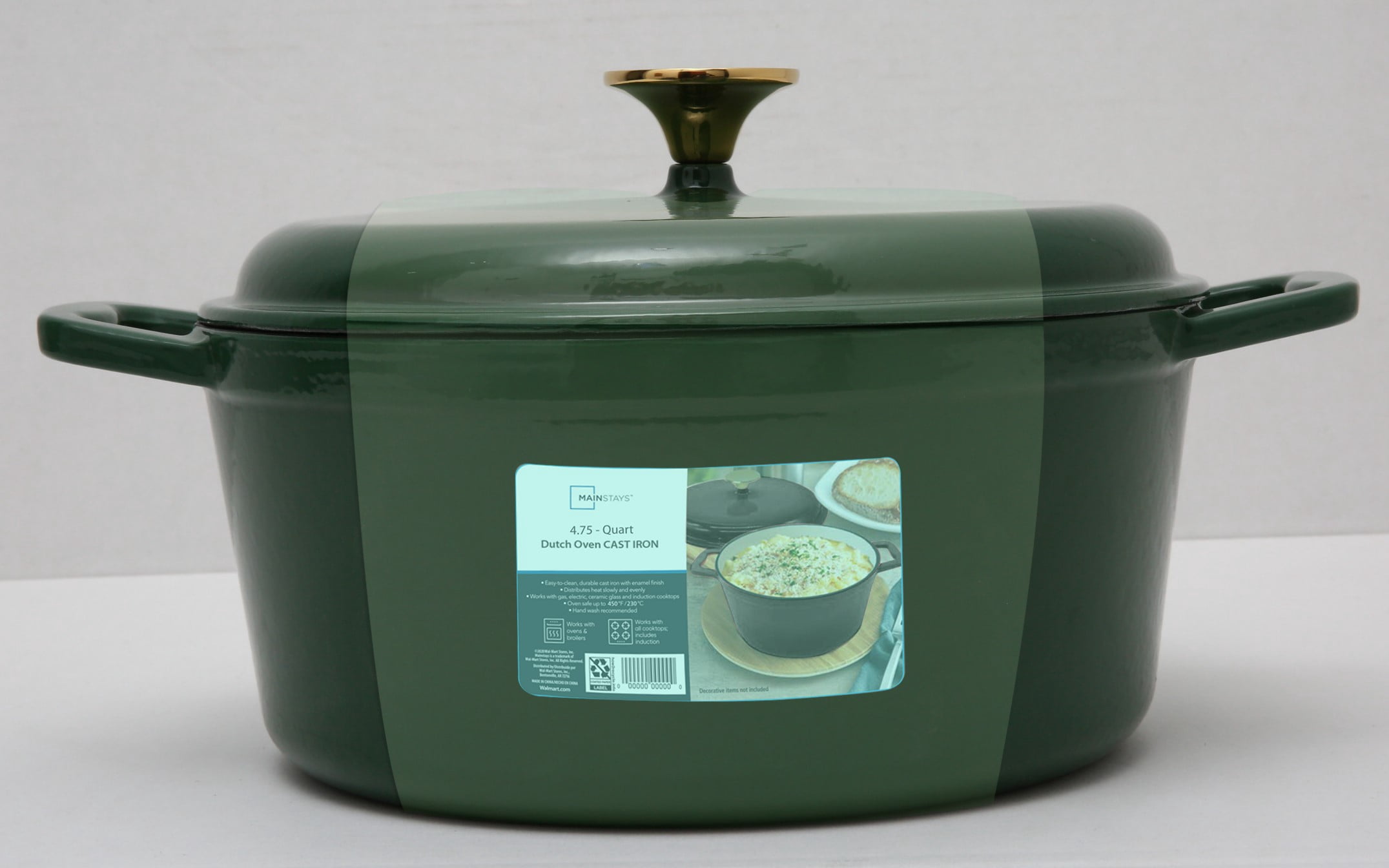 Mainstays 4.75 Quart Round Enameled Cast Iron Dutch Oven Green