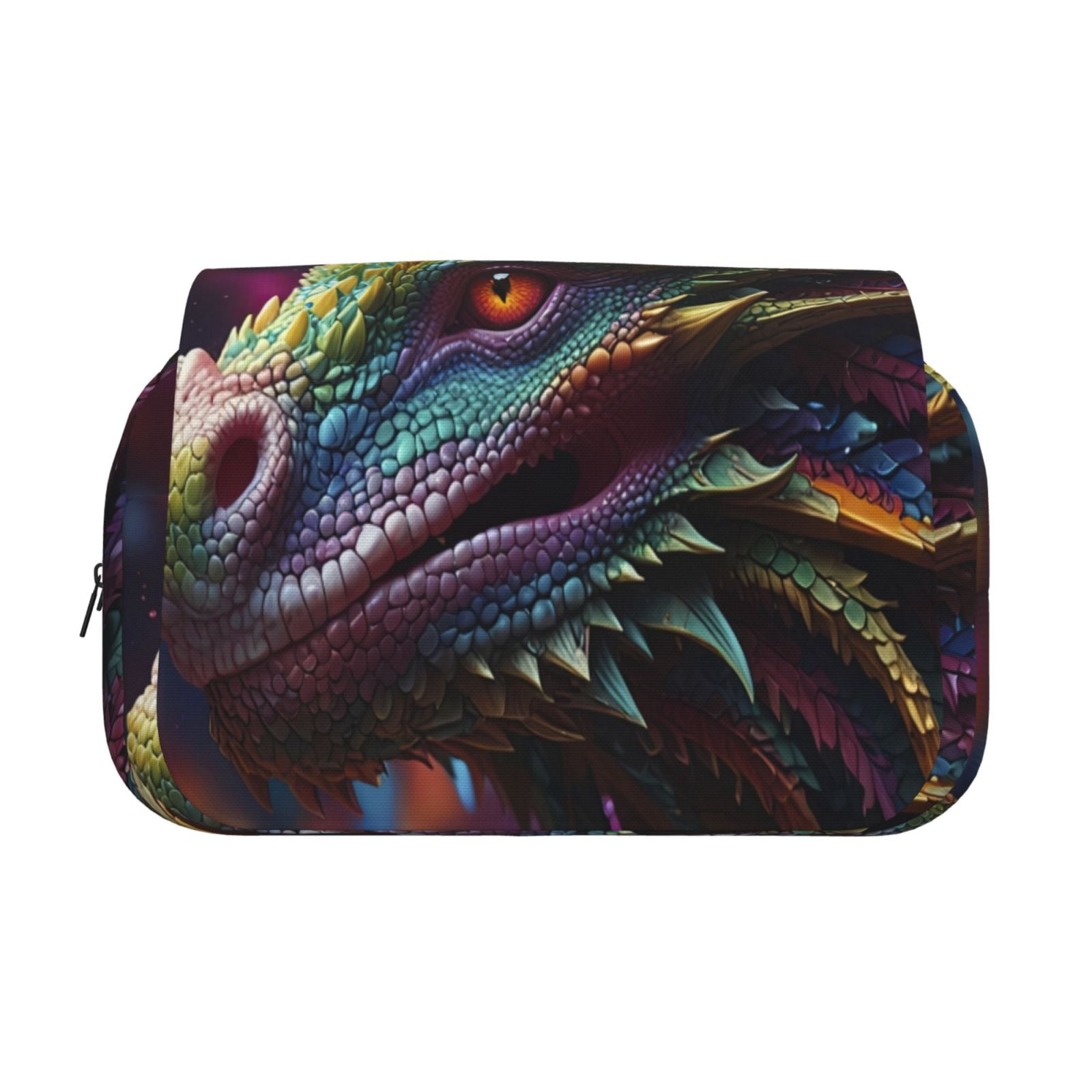 Rateoe Colorful Dragon Head Profile Pattern Double Clamshell Pen Case, Storage Organizer with Two Zipper Compartments– Holds Up to 50 Pencils & Pens
