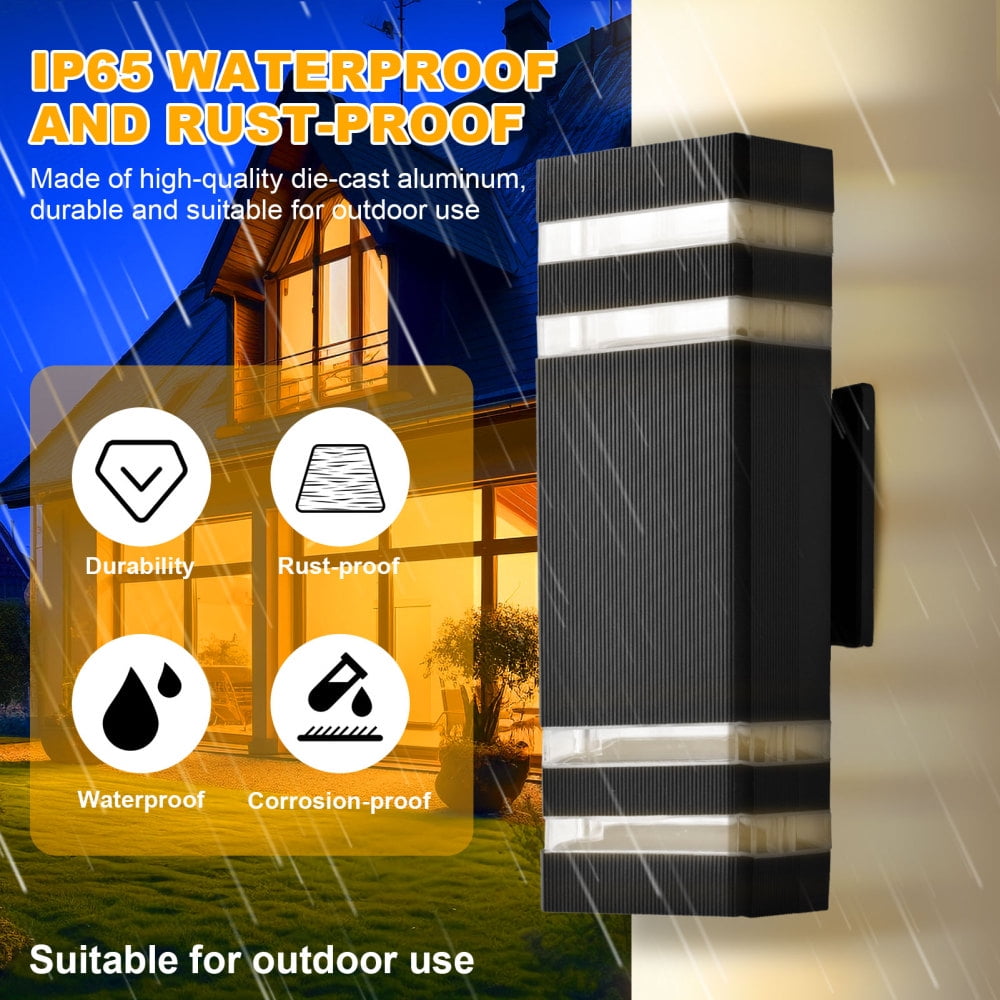 4 Pack Black Outdoor Lighting, 3000K Up and Down LED Wall Fixtures, 12W IP65 Dusk to Dawn Operation for Garage House