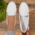 thumbnail image 2 of Women's Wide Width French Style Buckle Loafers, Faux Leather Round Toe Slip-On Lightweight Casual Dress Shoes for Daily Wear, White/Multi-Color, 2 of 10