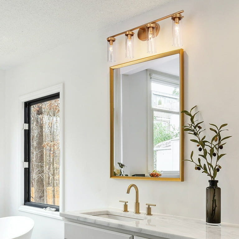 Mid Century Modern Gold 2 3 4 Light Bathroom Vanity Light Cylinder Glass Wall Sconces 2 light L 12.5