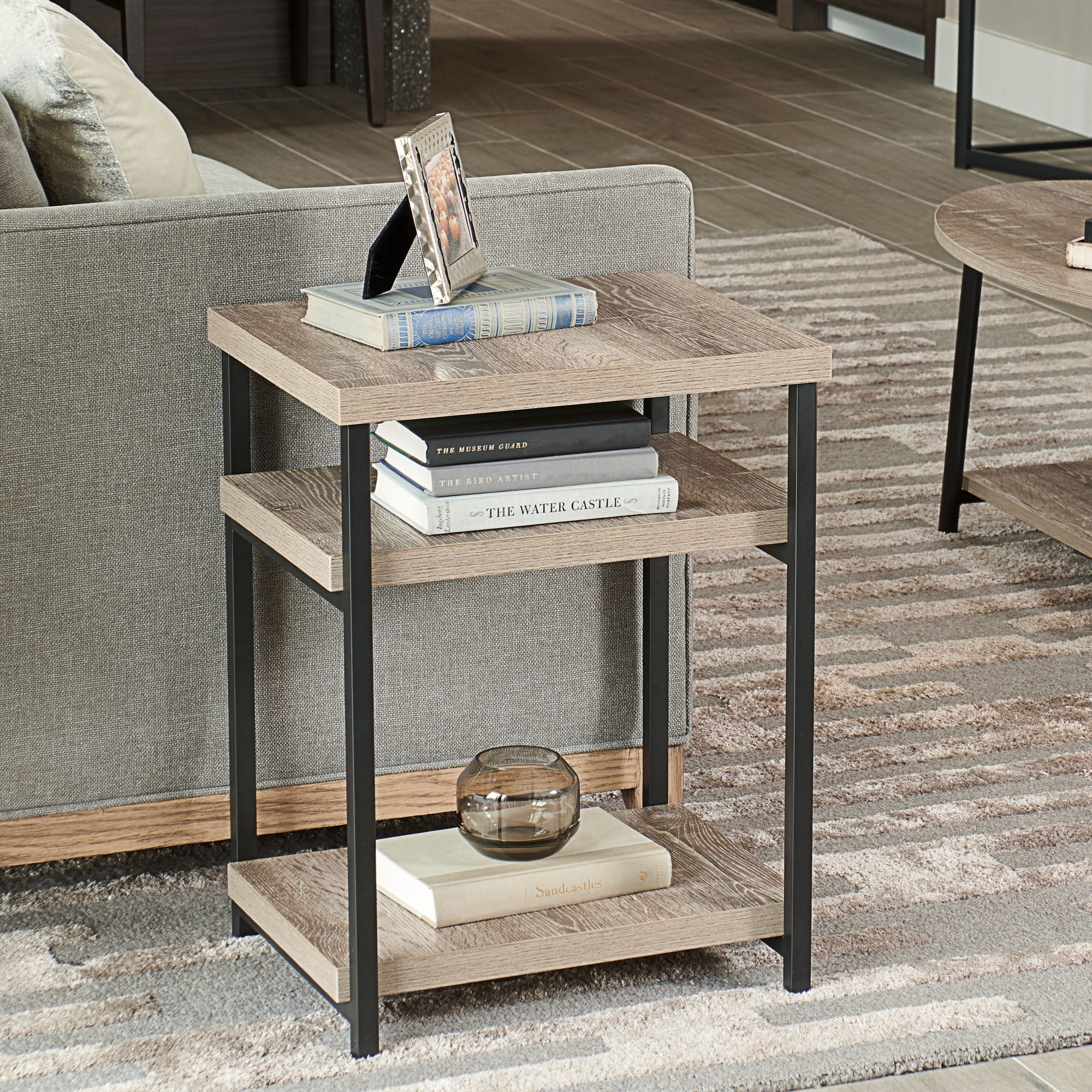 2-Tier Wood Coffee Table Sofa Side Table w/ Storage Shelf Furniture Black/Walnut 