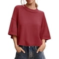 thumbnail image 2 of Short Sleeved Solid Color Women Casual Crewneck Knit Crop Sweater Tops, 2 of 5