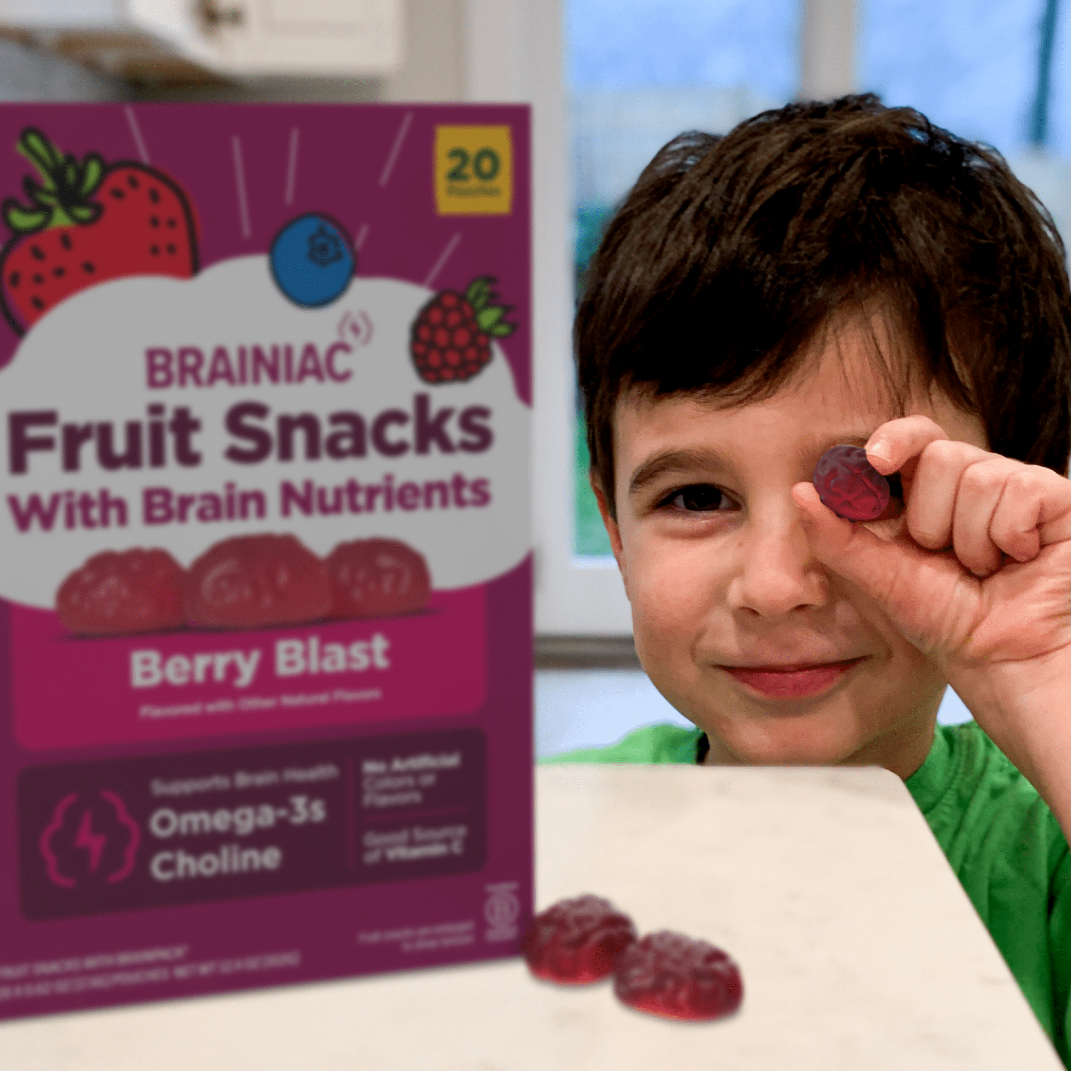 Brainiac Fruit Snacks with BrainPack, Berry Blast, 80ct