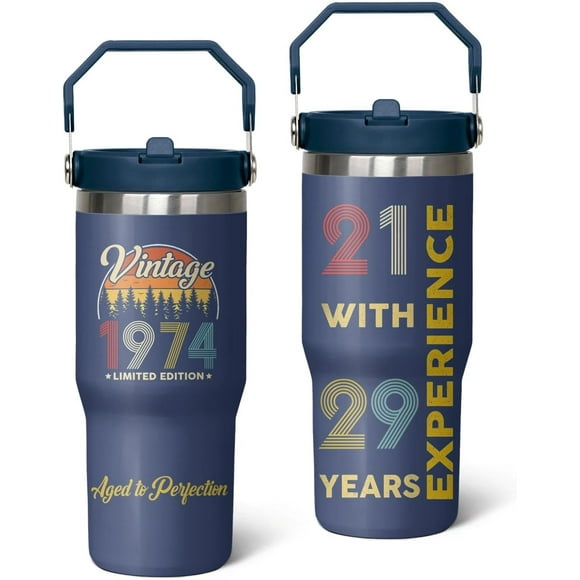 50th Birthday Tumbler with Handle & Straw, Birthday Gifts Stainless Steel Cups 30 Oz, 50 Year Old Birthday Gifts for Girls, 50th Birthday Decorations for Girls, Happy 50th Birthday Gifts for Men