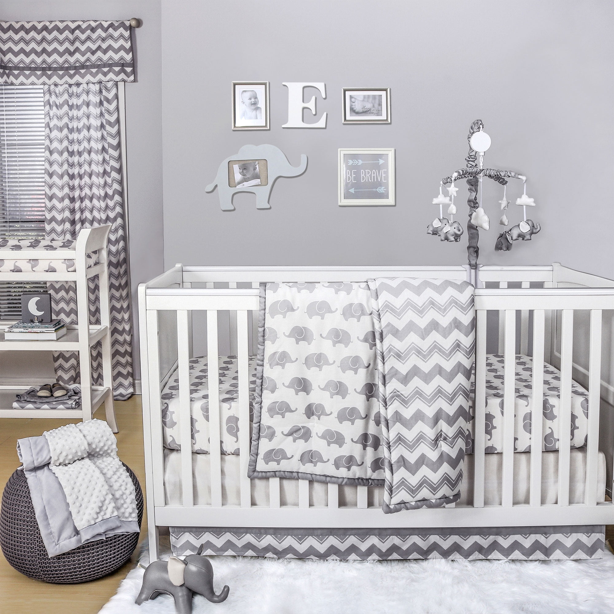 Ellie Chevron Grey Elephant Baby Crib Bedding 11 Piece Sleep