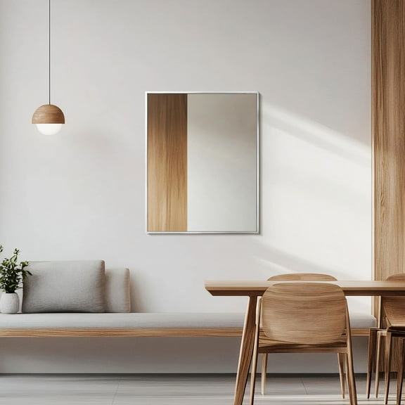 Head West Glossy Chrome Float Rectangular Decorative Framed Accent Wall Vanity Mirror - 24" x 30"