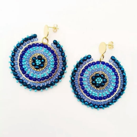 HOOUN New Native Blue Beaded Tassel Bohemian Drop Seed Beads Earrings Jewelry