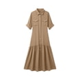 thumbnail image 6 of Lnmiateer Vintage Collared Long Sleeve Maxi Dress Ladies Loose Fit Front Split Hem Side Pockets Soft Casual Dress Autumn Winter Travel Outdoor Outfit, 6 of 6