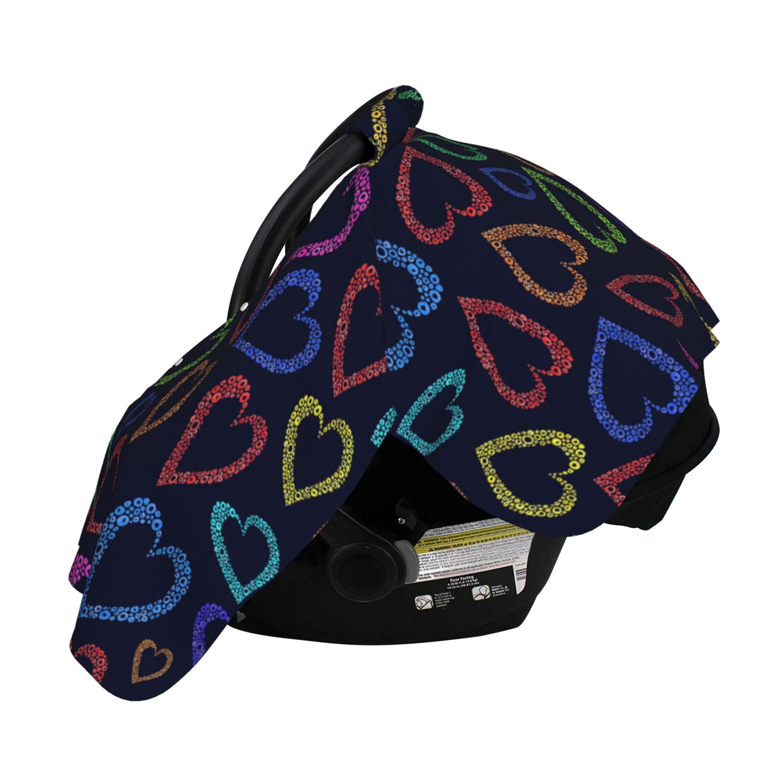 Naloa Colored Hearts Baby Car Seat Cover, Breathable Baby Carrier Cover, Multiuse Baby Carrier Cover & Nursing Breastfeeding Cover