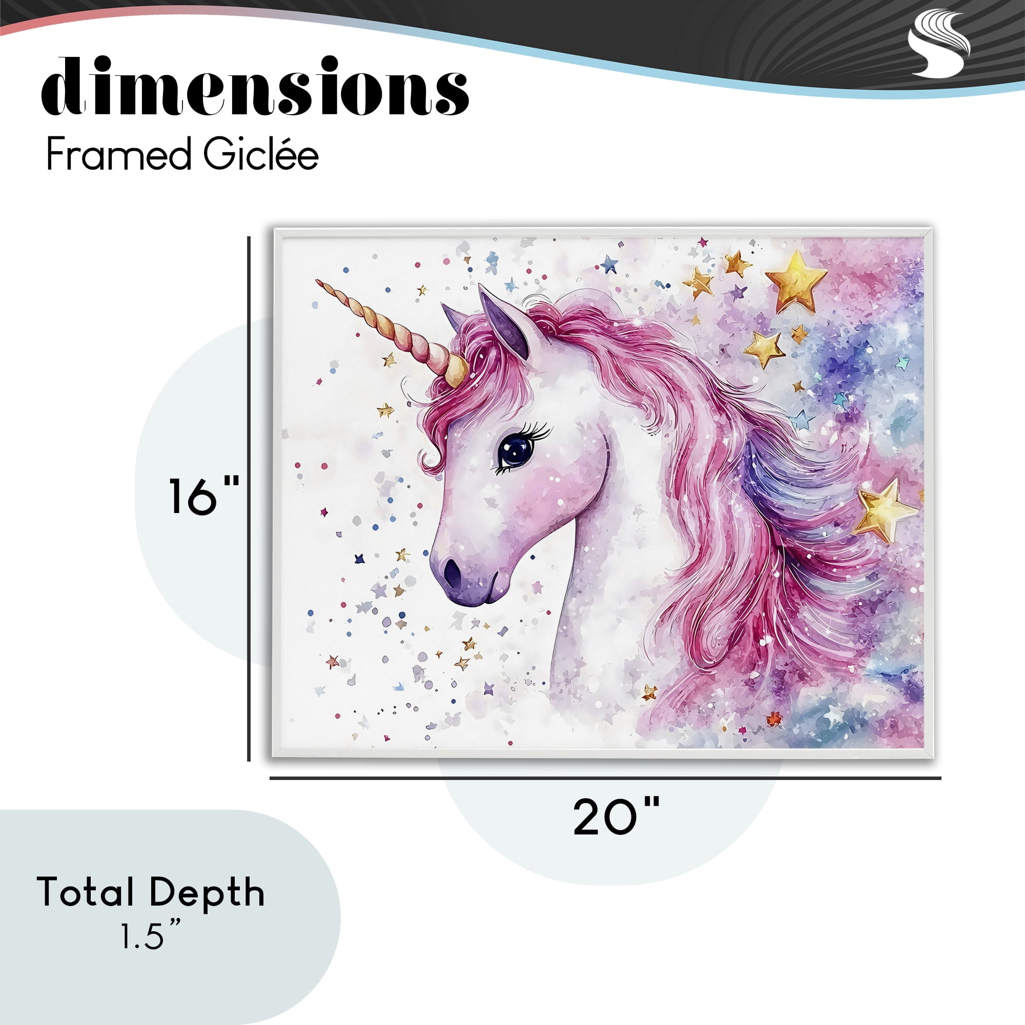 Stupell Industries Pink Mane Unicorn with Stars White Framed Giclee Art, design by Creative Studio