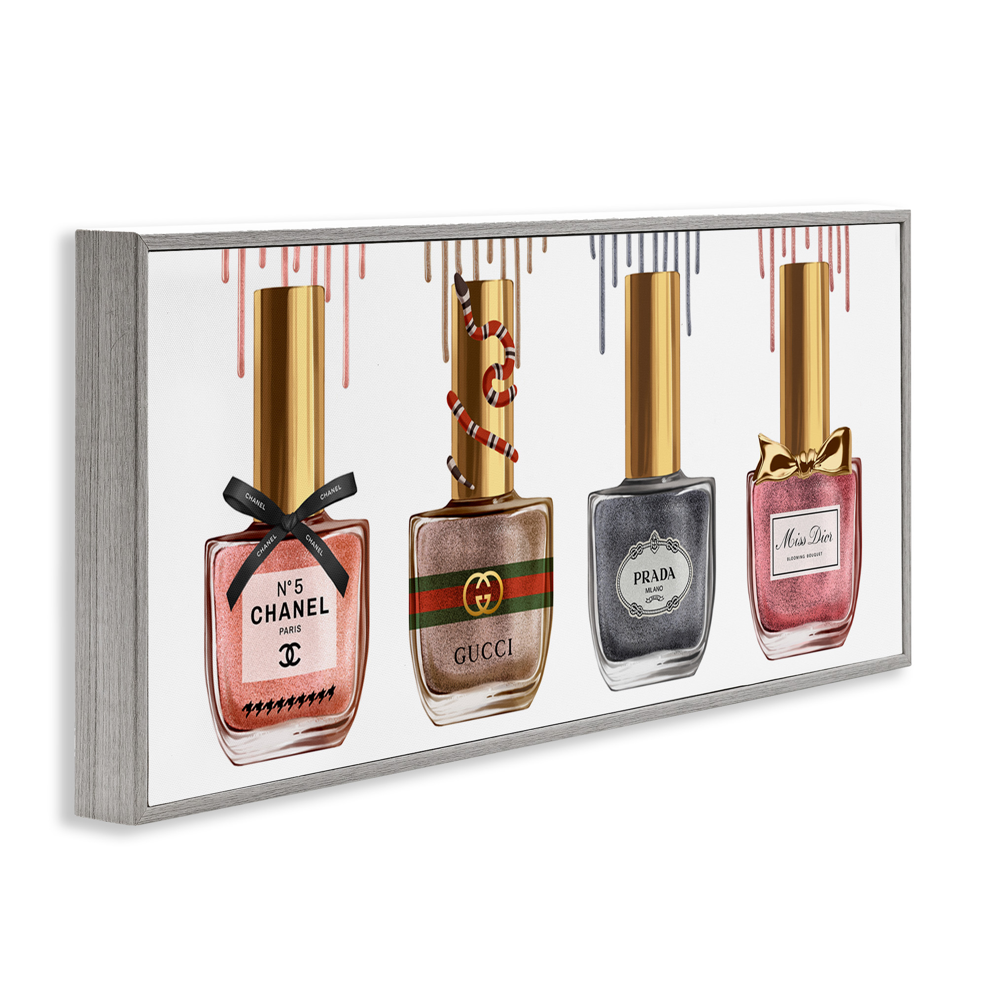 Stupell Industries Glam Nail Polish Collection Beauty & Fashion Painting Gray Framed Art Print Wall Art, 30 x 13
