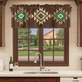 thumbnail image 6 of Brown Green Boho Curtain Valances for Windows, Kitchen Valance Window Treatments Panel 2 Pack, Vintage Southwest Abstract Geometric Rod Pocket Short Curtains for Bathroom Bedroom 42 x 18 Inch, 6 of 8