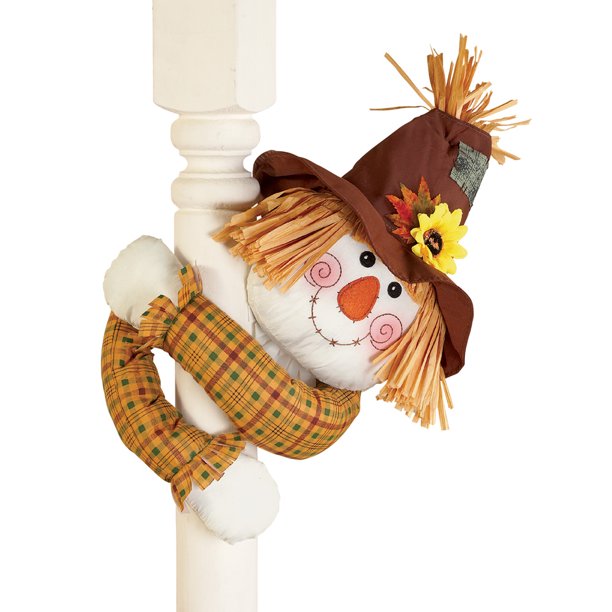 Collections Etc Cute Fall Scarecrow with Straw Hat and Poseable Arms