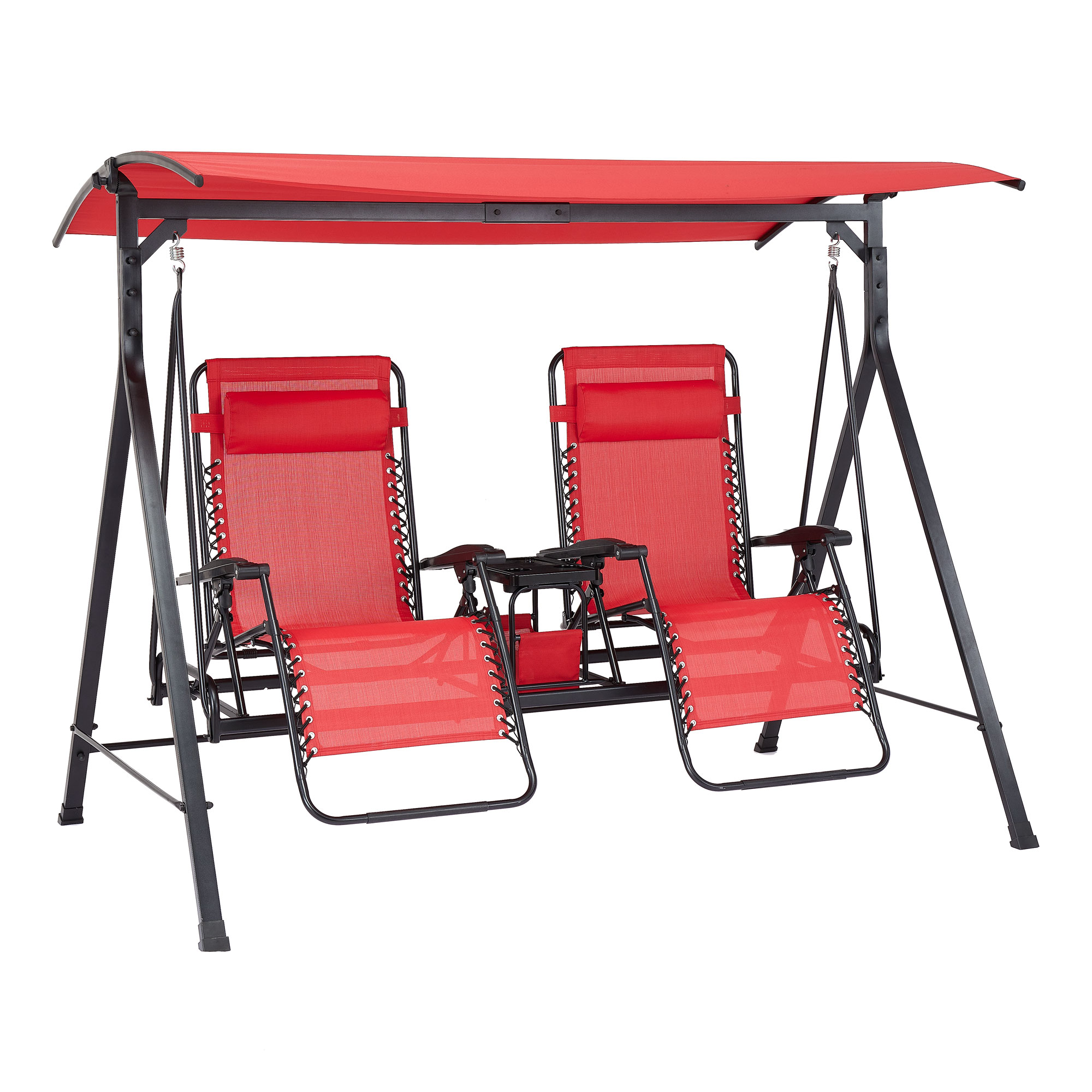 Mainstays 2-Seat Reclining Oversized Zero-Gravity Swing with Canopy and Center Storage Console, Red/Black - image 2 of 9