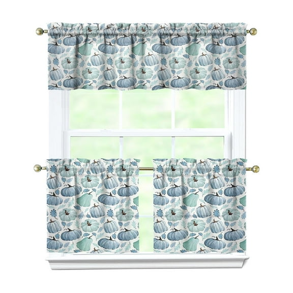 Rod Pocket Kitchen Curtain Set 3-Piece, 27.5x36 Inch Valance & Tier Drapes, Polyester Pongee Cafe Curtains for Living Room, Bathroom, Farmhouse Rustic Country Window Treatments.