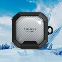 ELEHOLD for Galaxy Buds Live / Galaxy Buds2 / Galaxy Buds Pro / Galaxy Buds2 Pro / Galax TPU Carbon Fiber Patterned Transparent Hard Shell Secure Lock Stand Protective with Keychain,Black