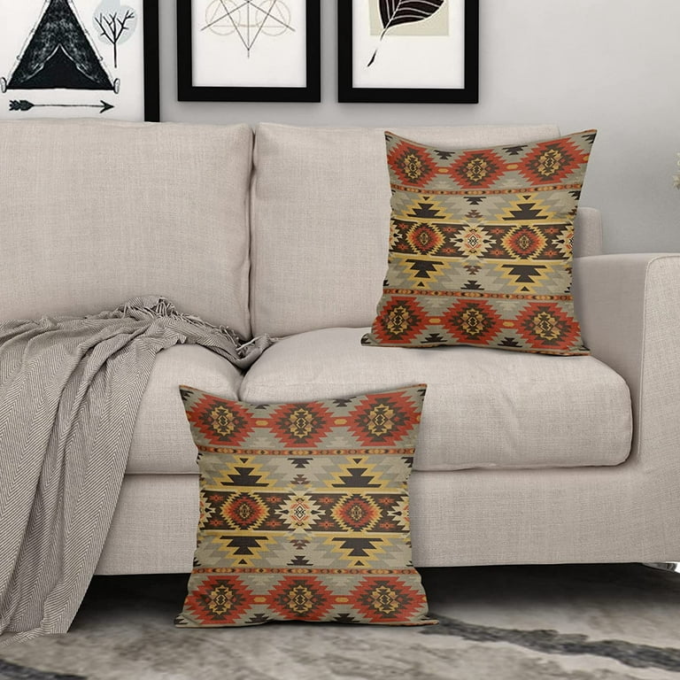 Western Decor Pillow Covers Set of 2 Modern Southwest Throw Pillows Cover  18x18 inch Decorative Native Aztec Square Cotton Linen Pillow Case for Home  Couch Bed Sofa Outdoor 